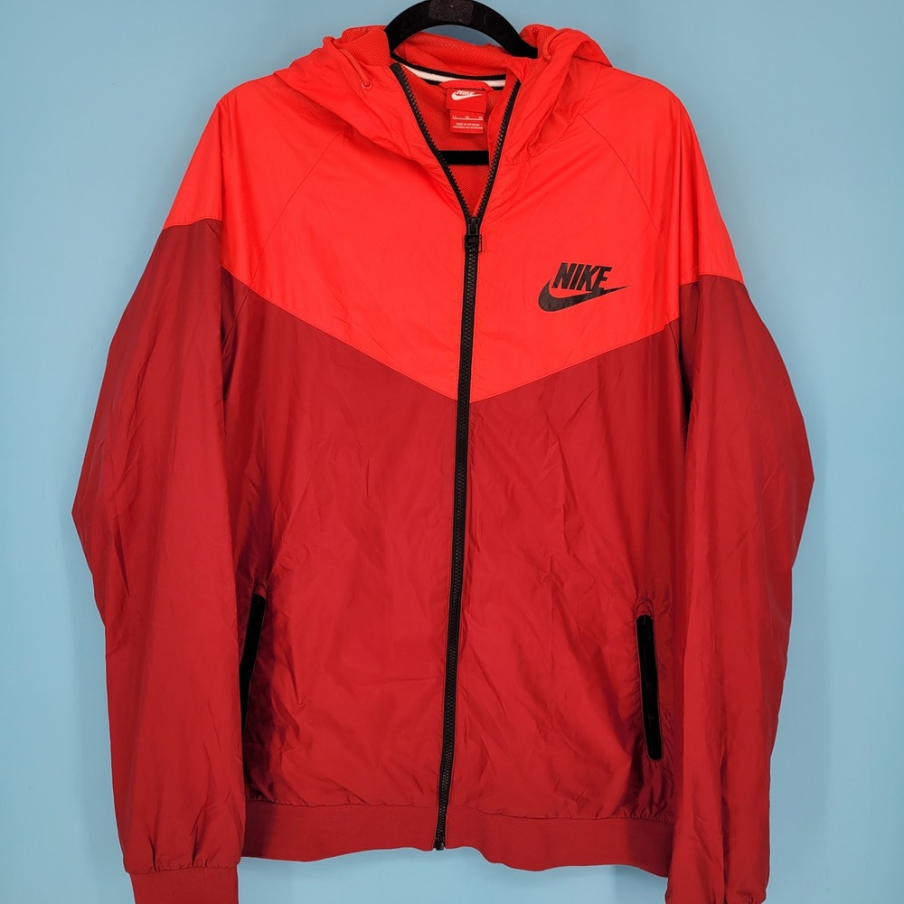 Nike Mens Windrunner Jacket Red Burgundy Colorblock Chevron Full Zip Large Tall